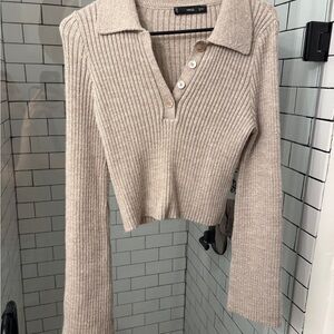 Mango Light Beige Ribbed Knit Top